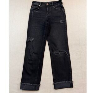Pilcro | The Vintage Straight Jeans Black Distressed Cuffed | Women's 26